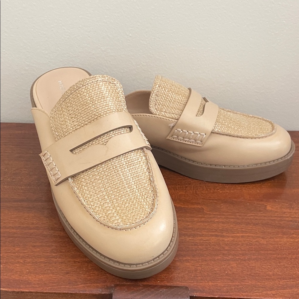 Marc Fisher Cream and Tan Slip-On Shoes